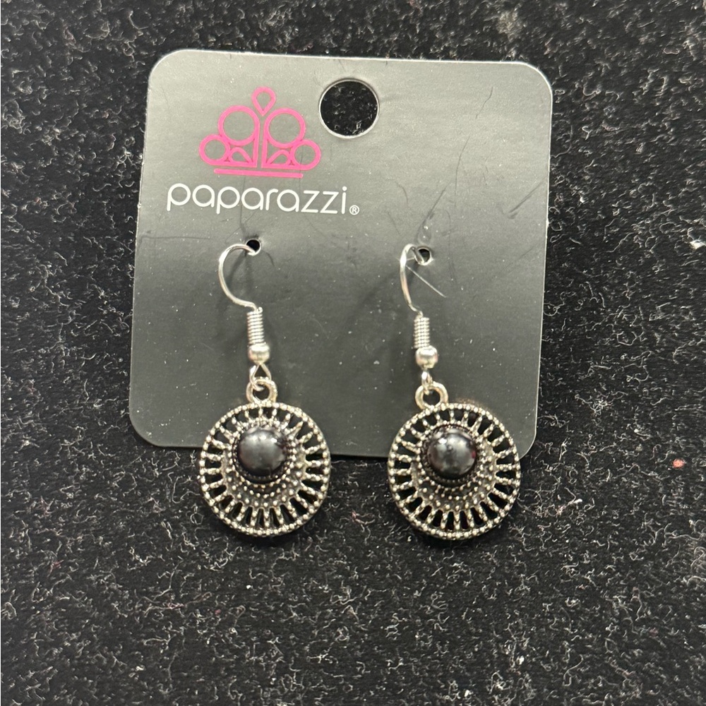 Paparazzi Silver and Black Dangle Earrings